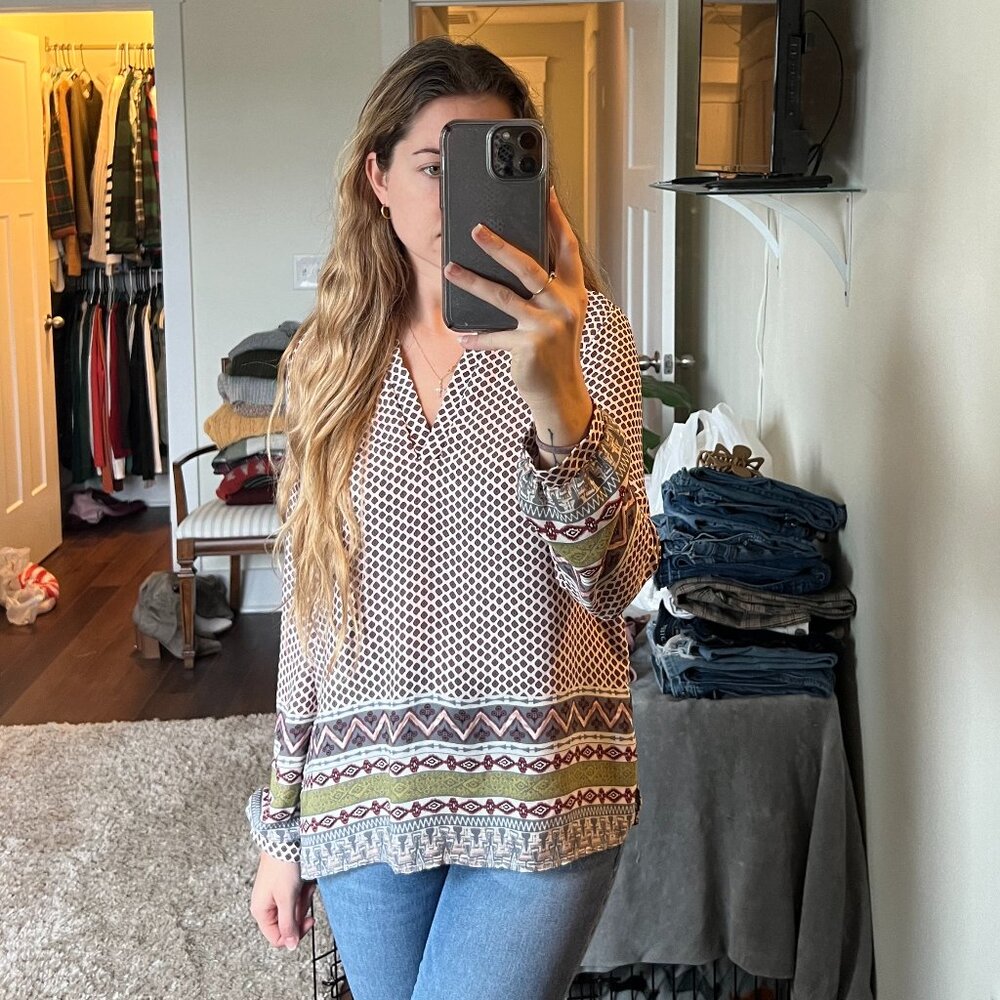 Long Sleeve Multi-color Patterned Blouse